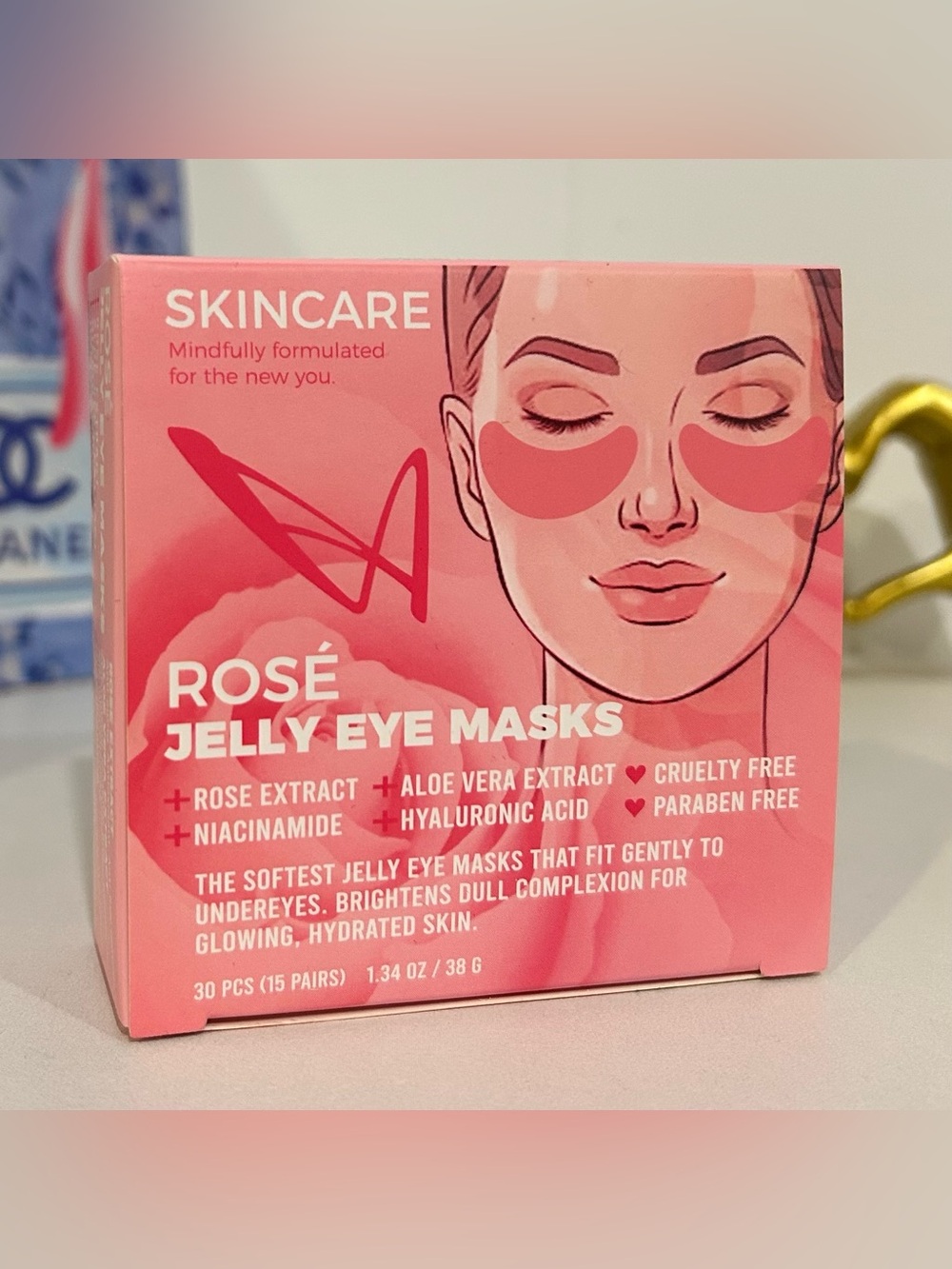 Rosé Jelly Eye Masks - Pink Hydrating Under-Eye Patches - Picture 1 of 3